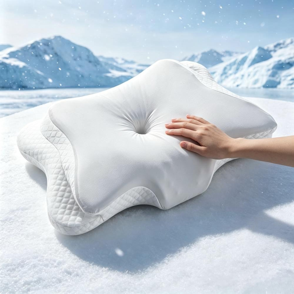 TEMU 1pc Summer Cool -shaped Memory Foam Pillow – Cervical Neck Support For Pain Relief, Ergonomic For Back, Side & Stomach Sleepers, Breathable With
