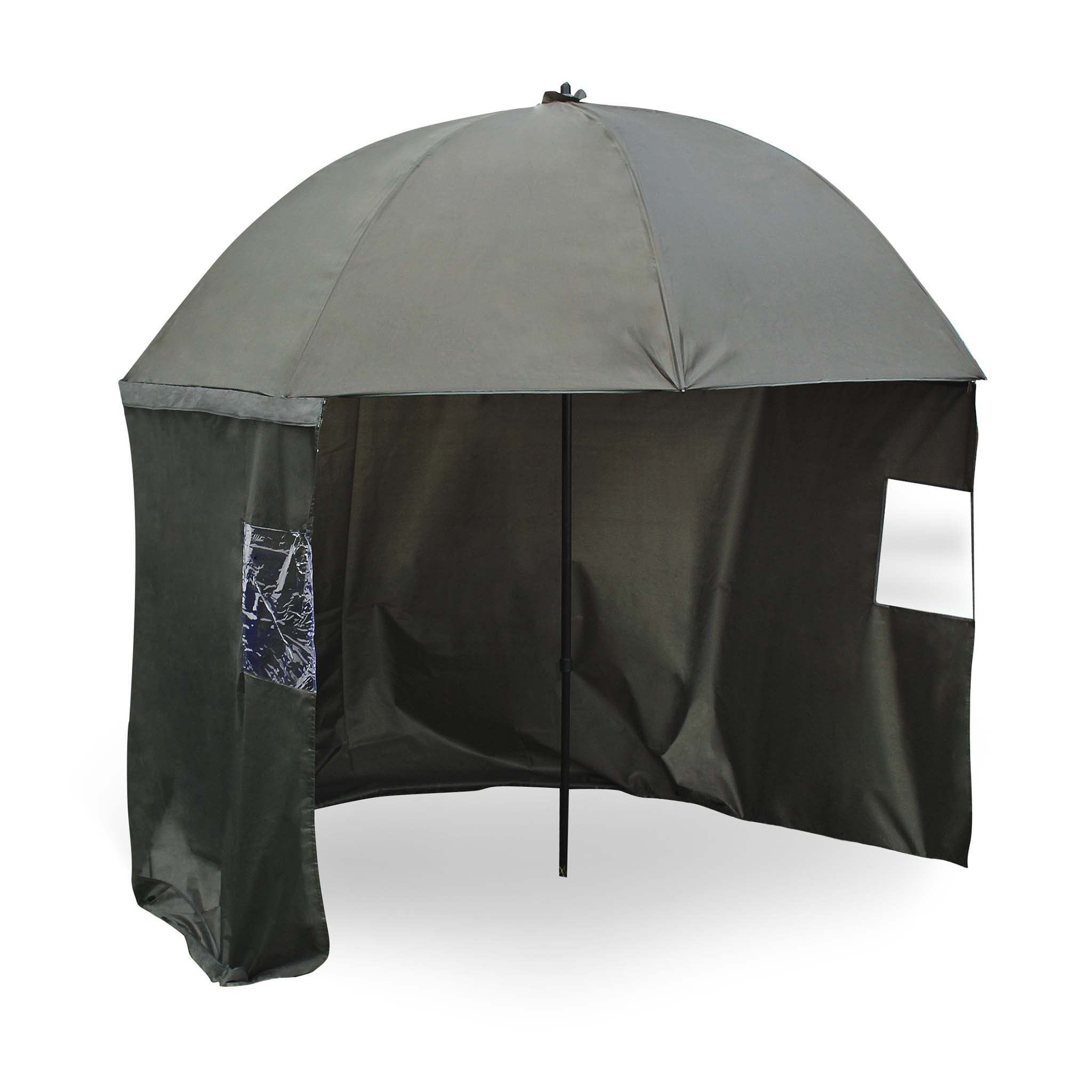 Wiltec Fishing Umbrella 250cm With Side Wall And 2 Viewing Windows, Fishing Shelter Tent As Windbreak, Rain Umbrella, Fishing Umbrella Tent, Sun Umbrella