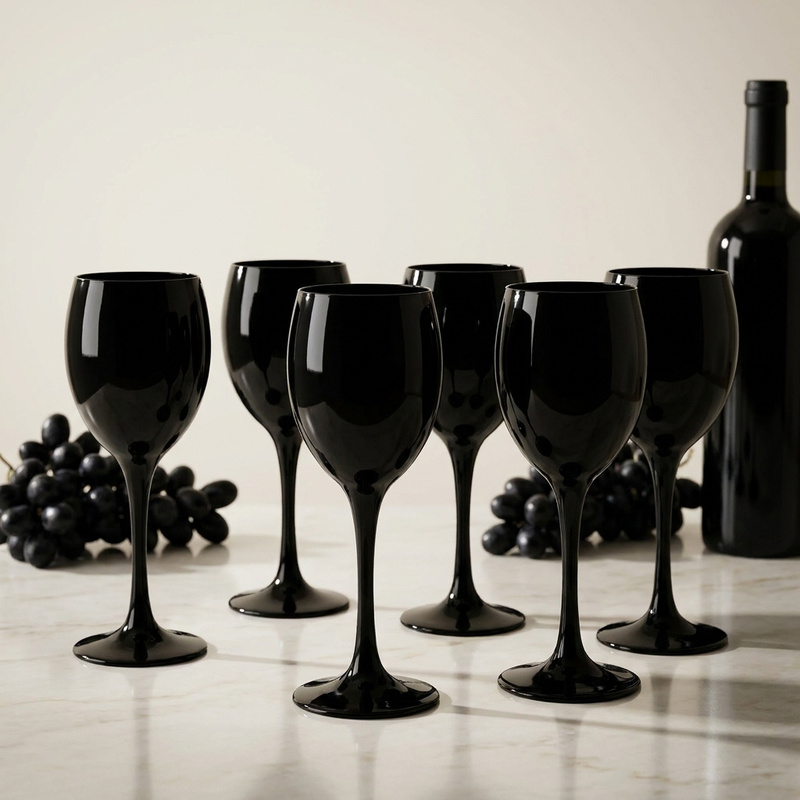 Image of Black 300ml Glasses, Set Of 6, Glasmark , Painted Elegant Wine Glasses For Drinks, S, Receptions, Home, Bar, Restaurant, Durable, Modern, Gift