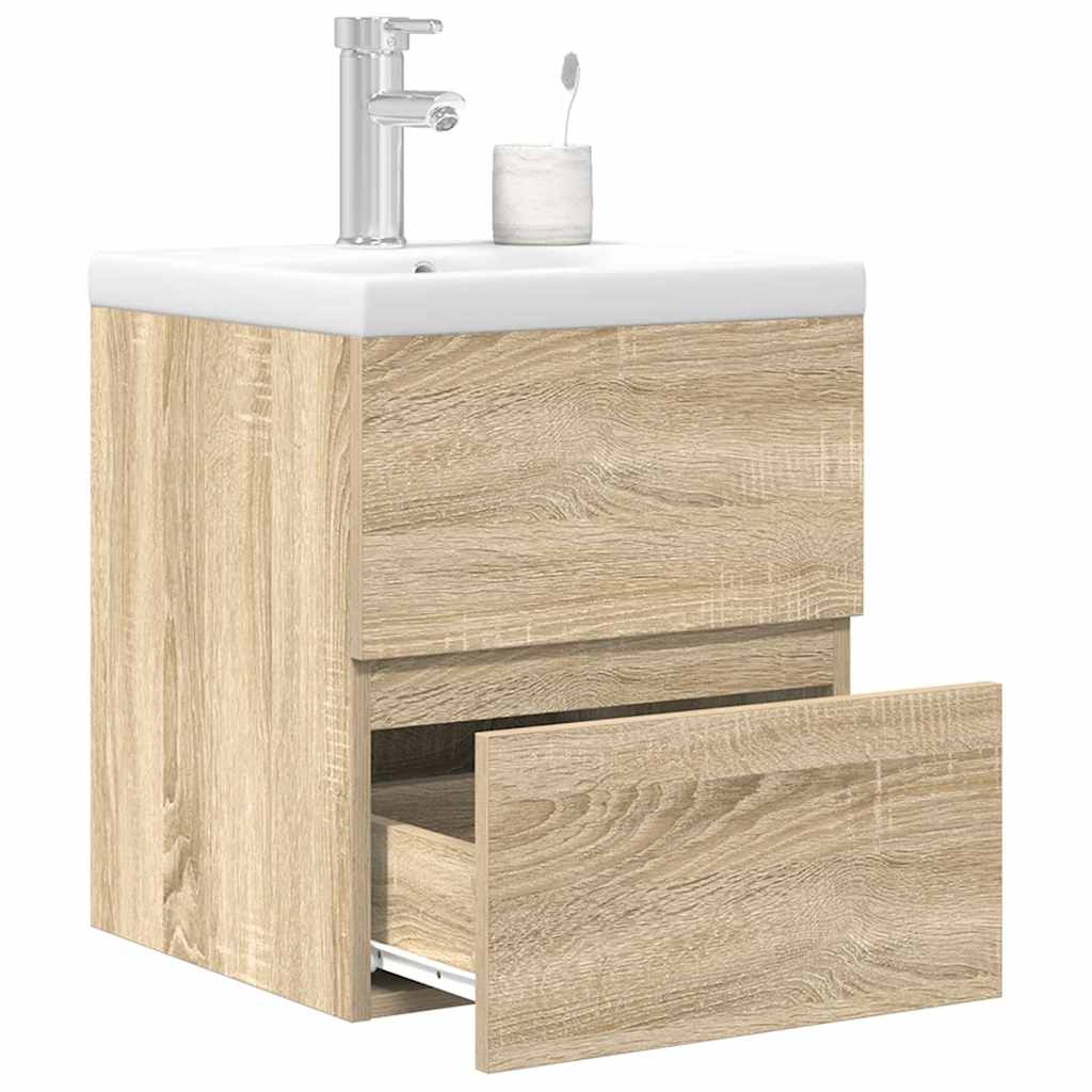 Image of Vidaxl 2pcs Oak Wood Effect Bathroom Furniture Set, Bathroom Cabinet, Bathroom Vanity Unit, Bathroom Furniture, Bathroom Under Sink Storage