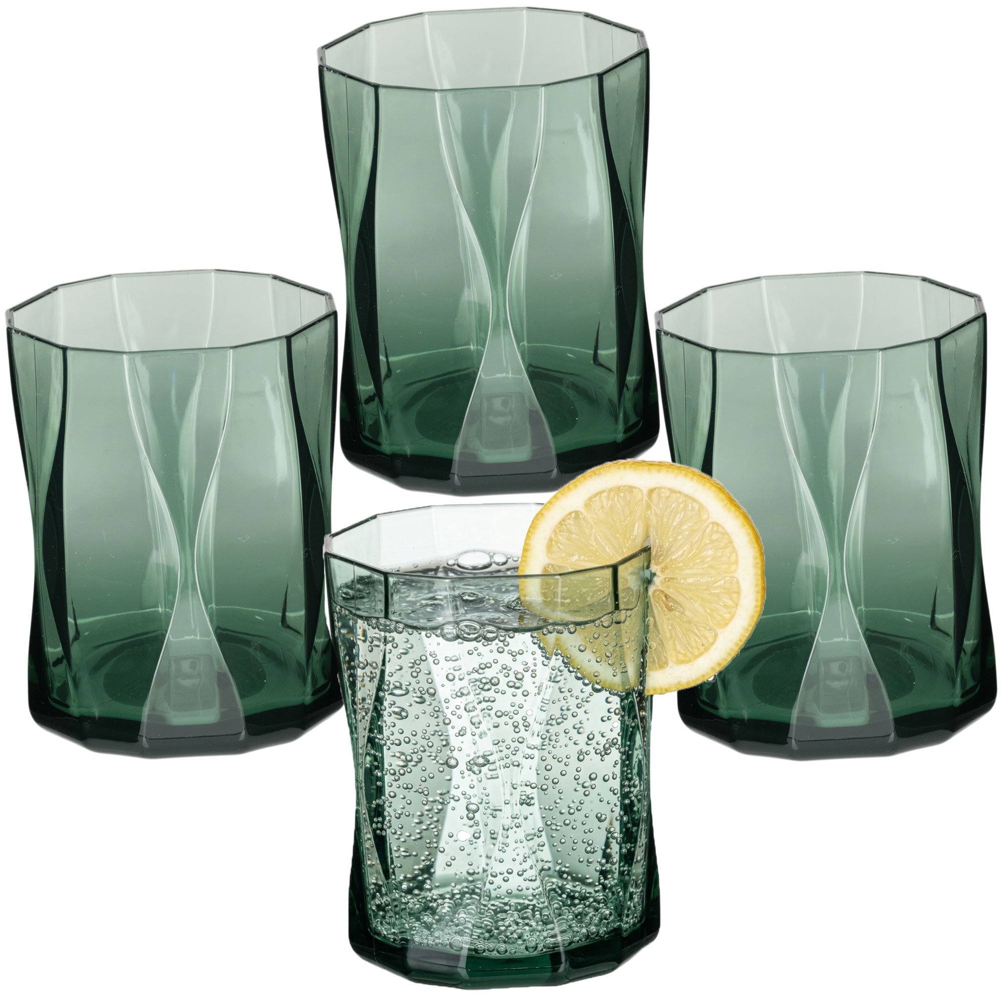 Image of 4x Acrylic Camping Glass 300ml Green - Acrylic Drinking Glass Water Glass Plastic Optics Picnic Cup For Kids Seniors Long Drink