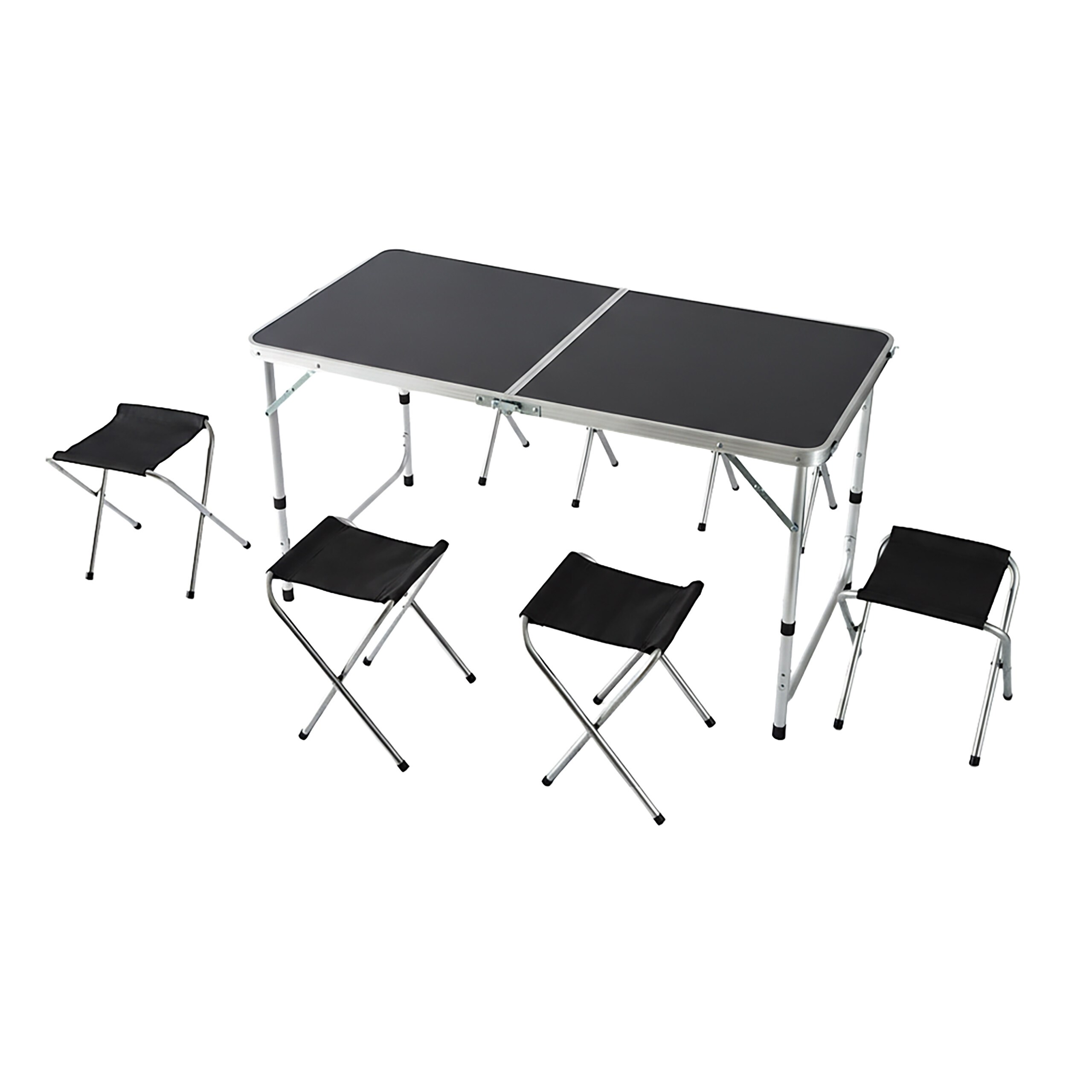 Camping Table With 4 Stools In Black