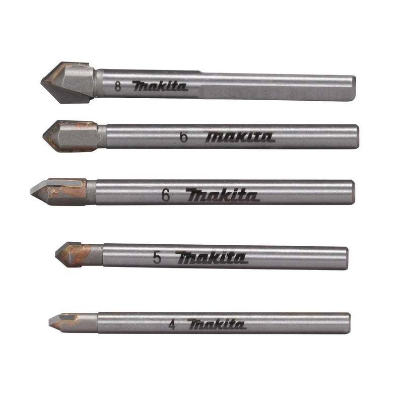 Image of Makita E-25410 Glass And Tile Drill Bit Set 5pcs – Ø 4/5/6/8 Mm Hard Metal Drill Bits For Glass, Ceramic & Tiles