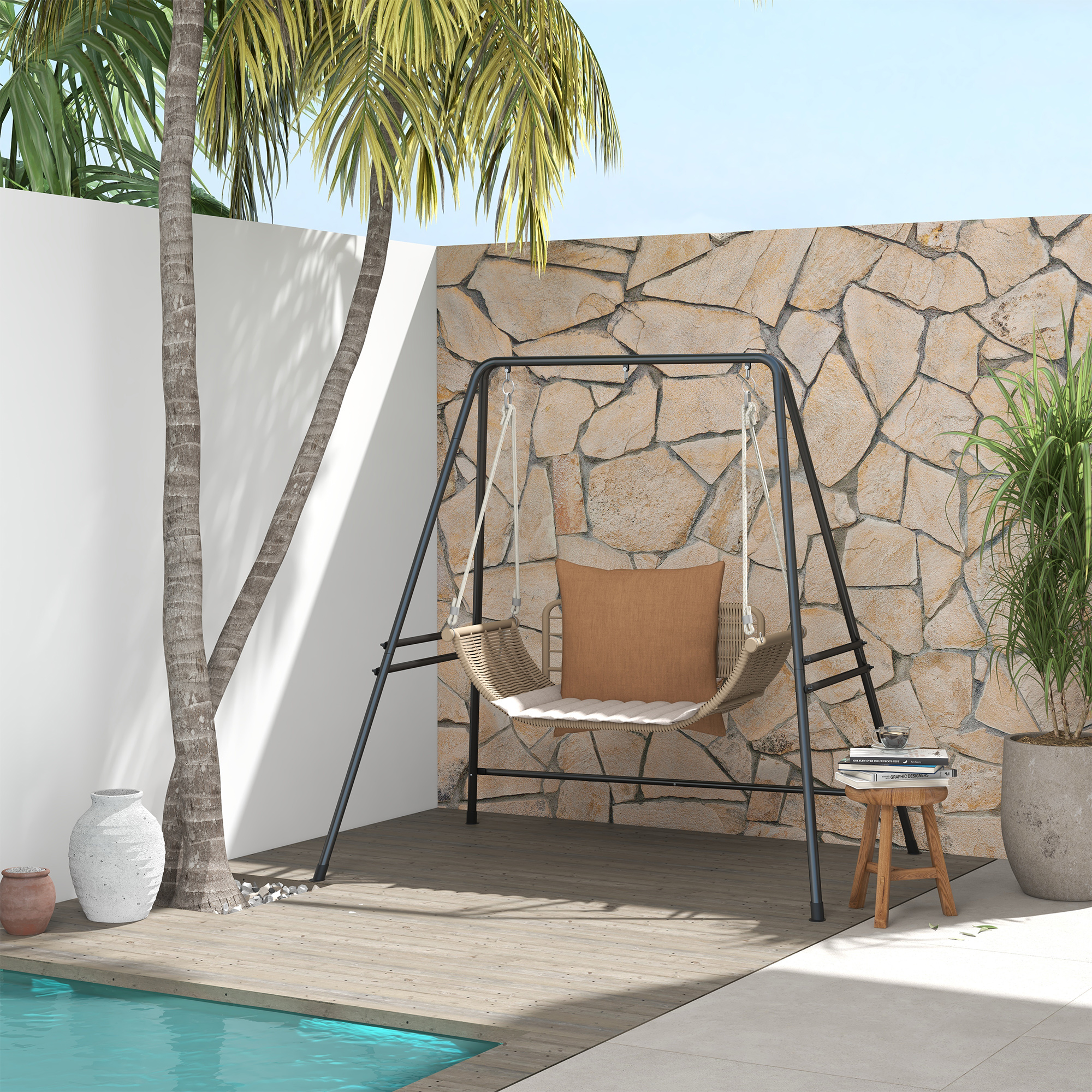 Image of Hanging Chair Frame Hanging Chair Frame Made Of Steel Stand For Hanging Chair Max. 150 Kg Loadable For Indoor Outdoor Black 178 X 143 X 180 Cm
