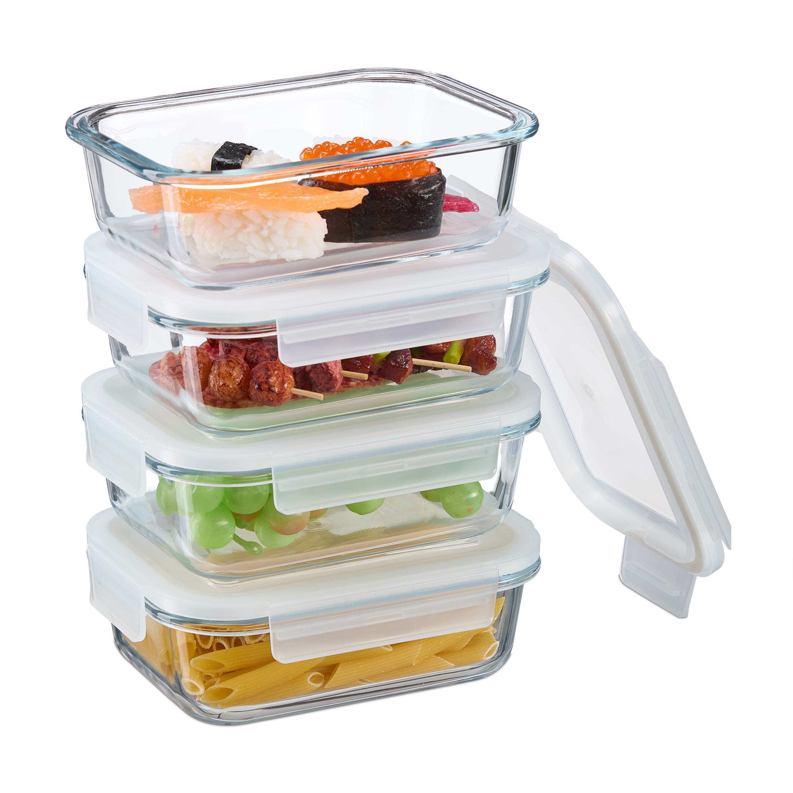 4 Glass Containers With Lids In Transparent - 640 Ml
