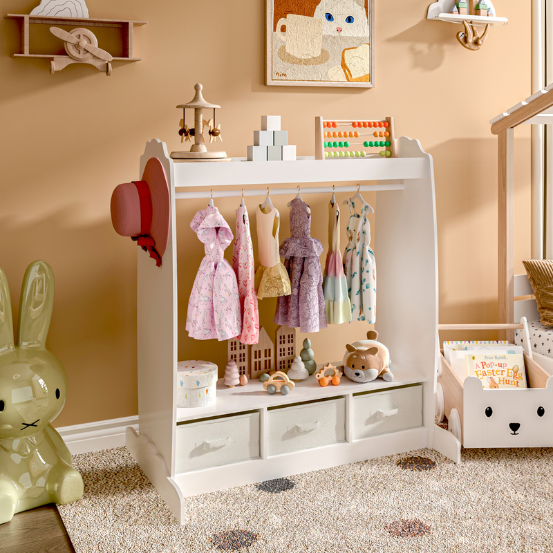 Moskenes Children's Wardrobe With Folding Boxes And Clothes Rail, 107x95x61 Cm, White