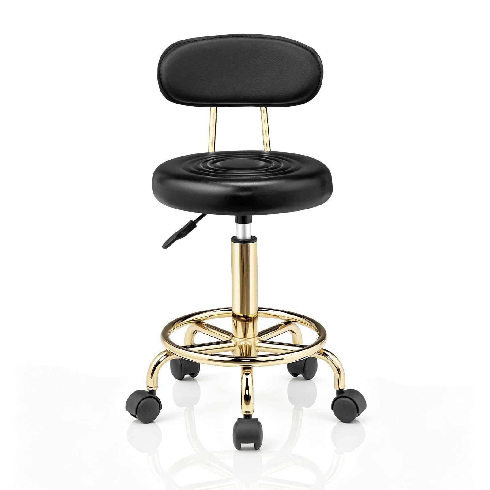TEMU Height-adjustable Stool 47-61.5 Cm With Removable Backrest & 360 ° Wheels, Office Stool Made Of Pu Leather With Sgs Gas Pressure Spring, Stool