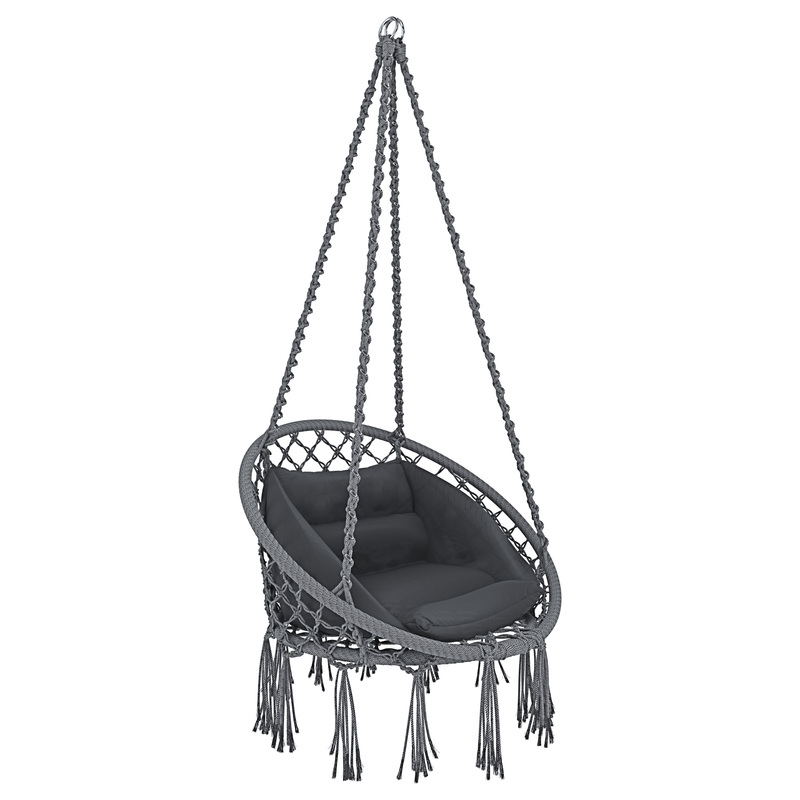 TEMU Hanging Suspended Garden Chair Withrope Macramé Effect And Steel Structure Cushion Rocking Chair Hammock With Padded Seat Outdoor Terrace Up To