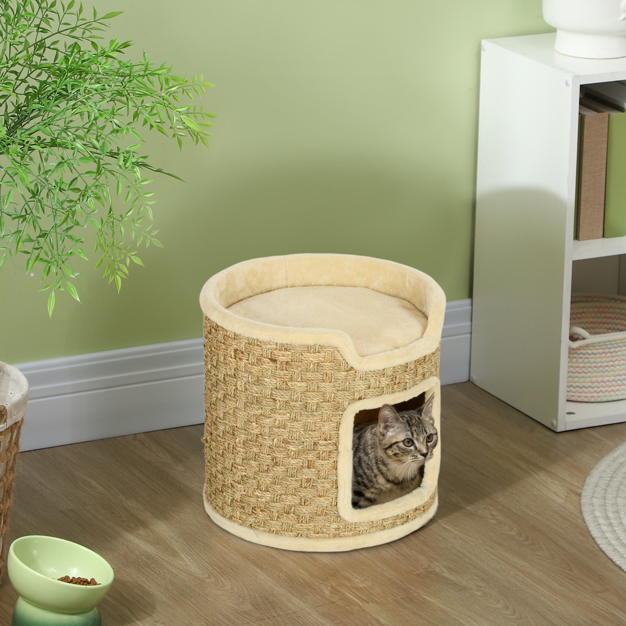 Scratching , 37 Cm High Cat With Door, Scratching Post With 2 Levels, Cat Tower Made Of Sisal, For Cats Up To 5 Kg, Khaki