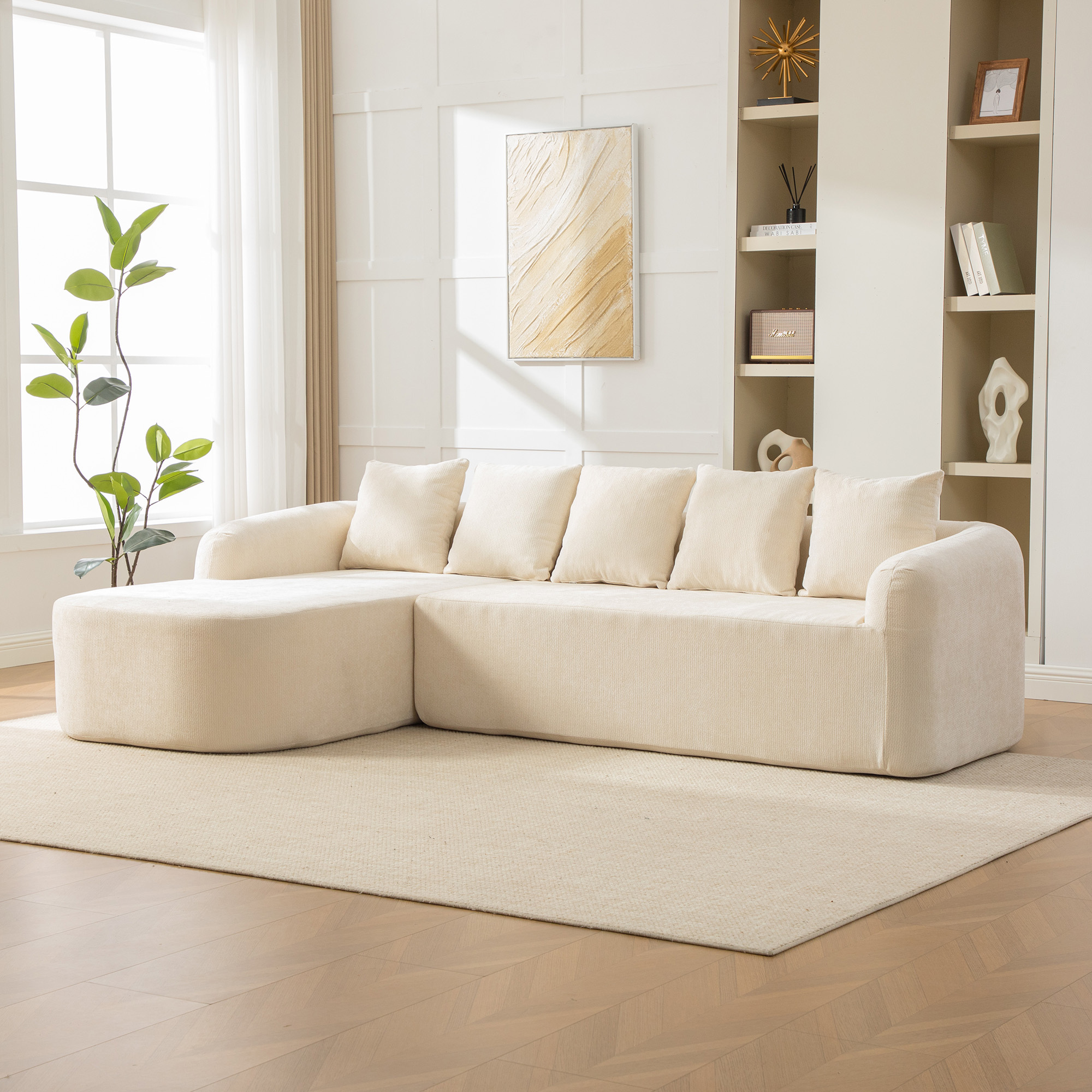 Image of Modular Compression Sofa Made Of Chenille Fabric, Filled With 30d High-elastic Foam. Easy To Move And With Non-slip Base, Ideal For Living Rooms And Other Rooms. Light Khaki