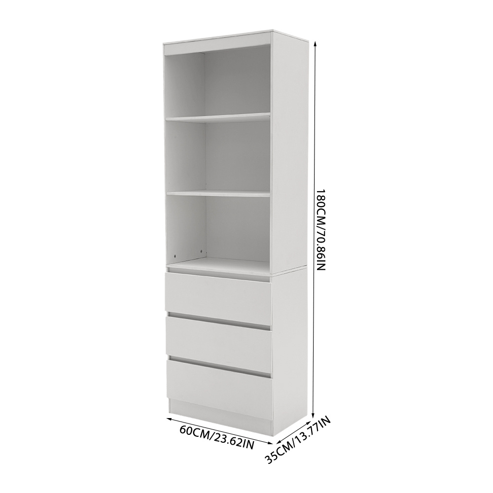 180cm Tall Wooden Bookcase with 3 Drawers