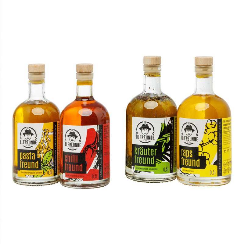 Image of The Oil Spicy Squad Savings Set - 4 Cold-pressed Oils For Foodies - Chili Lover, Pasta Lover, Herb Lover, Rapeseed Lover - Local Seeds & Maximum Savings