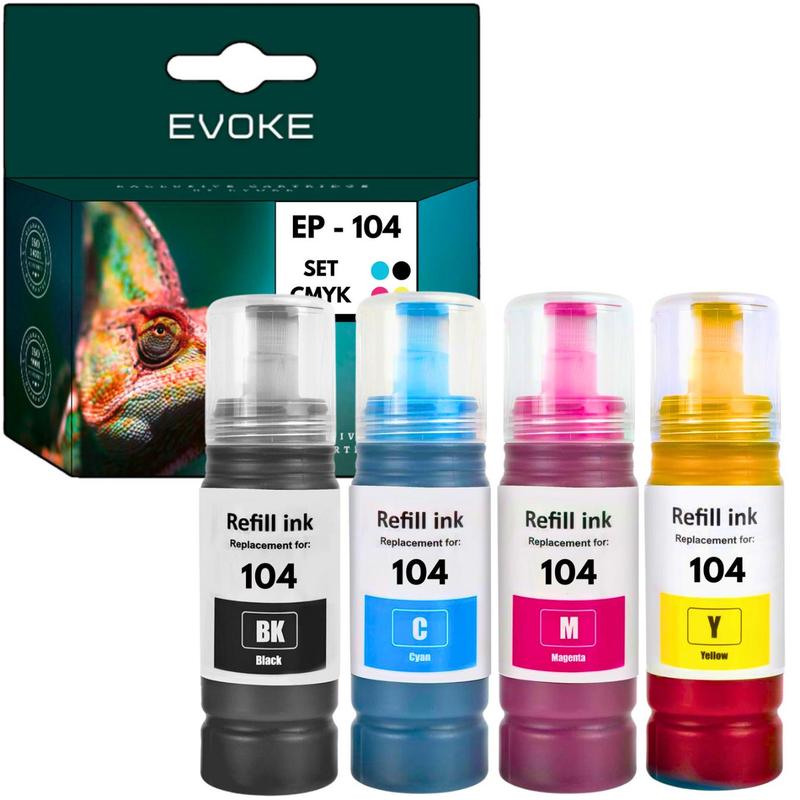 Image of Compatible Ink Cartridges 104 T104 104xl C13t00p140 C13t00p240 C13t00p340 C13t00p440, Set Of 4 Cmyk Bottles, 280 Ml, 29,050 Pages, Refillable, For Et-1810 2710 2711 2712 2714 2715