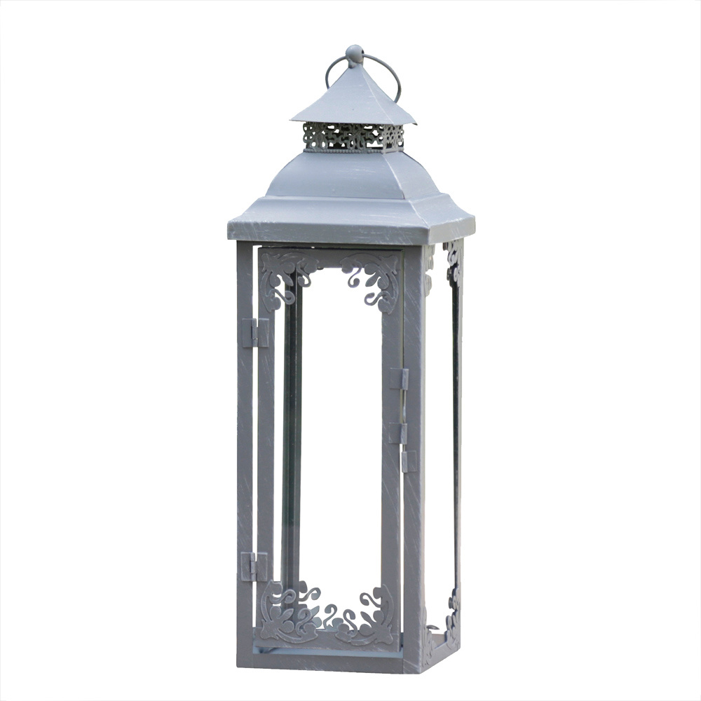 Brienne Grey Metal Candle Holder With Decorations, Rustic Shabby Chic Style