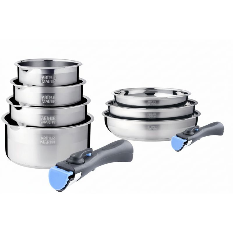 TEMU Batterie de cuisine 9 pièces avec 2 manches amovibles Arthur Martin AM2694