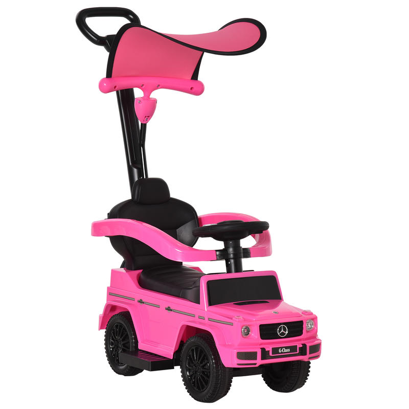 Multifunctionele Kinderwagen voor 12-36 Maanden met Toeter, Voetpedaal, Veiligheidsbeugel en Roze Kap