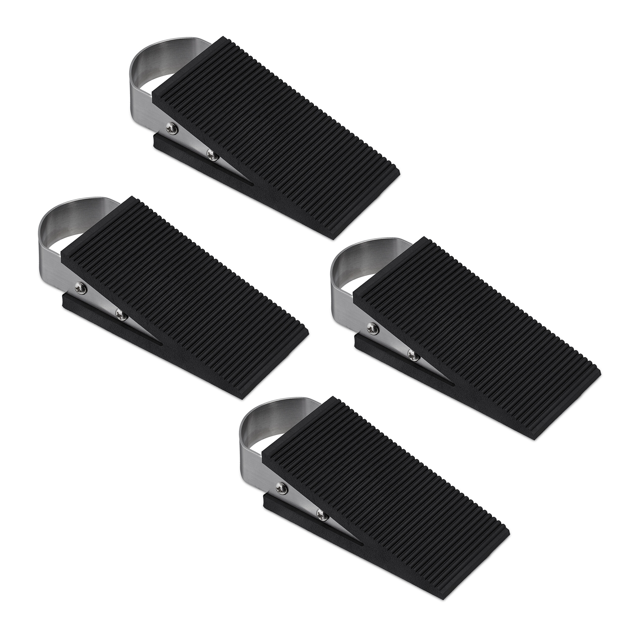 4 X Door Wedges In Black/silver