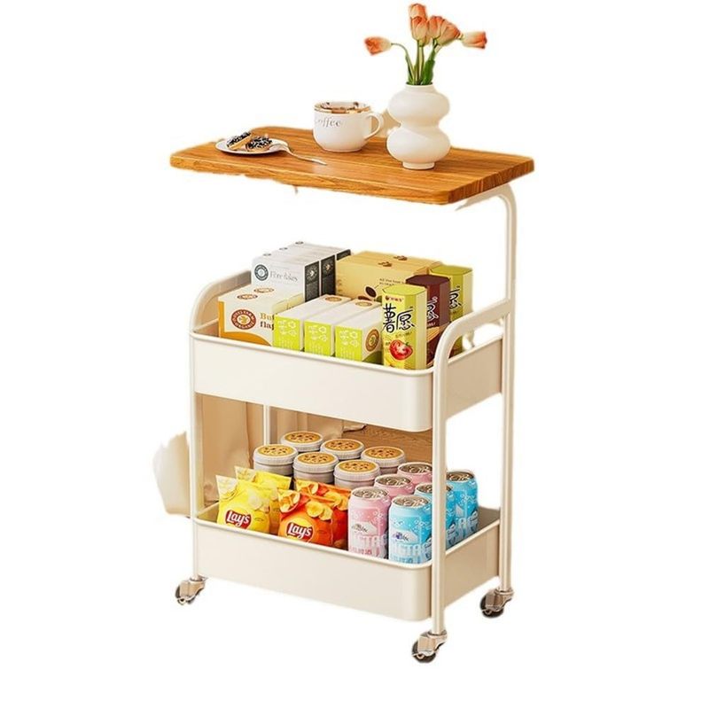 Image of Garvee Snack Cart With Wheels, Rolling Kitchen Cart With Wooden Tabletop, 3-tier Metal Utility Cart, Storage Cart, Lockable Wheels, Movable Storage Organizer Trolley For Kitchen, Bedroom And Office