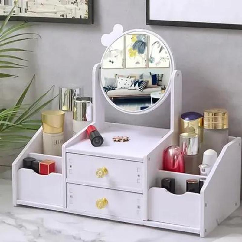 Wooden Makeup Organizer With Mirror And Drawers – Elegant Cosmetic And Skincare Holder: retailer-supplied image