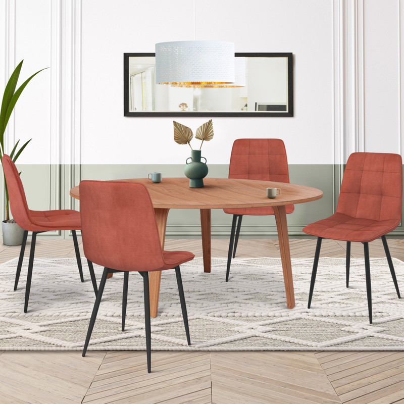 TEMU Lot de 4 chaises MILA en velours terracotta pour salle à manger