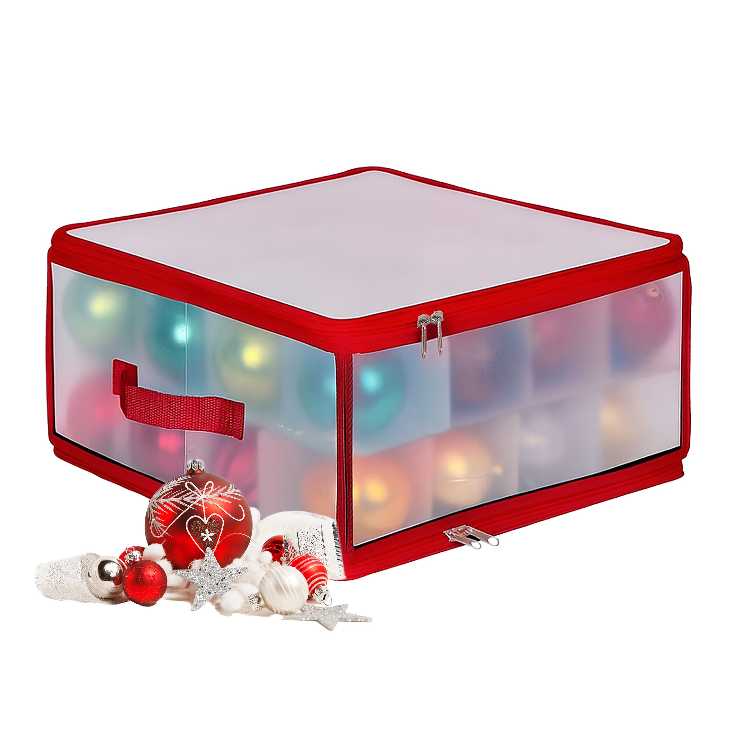 Christmas Ball Storage Box In Transparent/red - (w)36 X (h)18 X (d)36 Cm