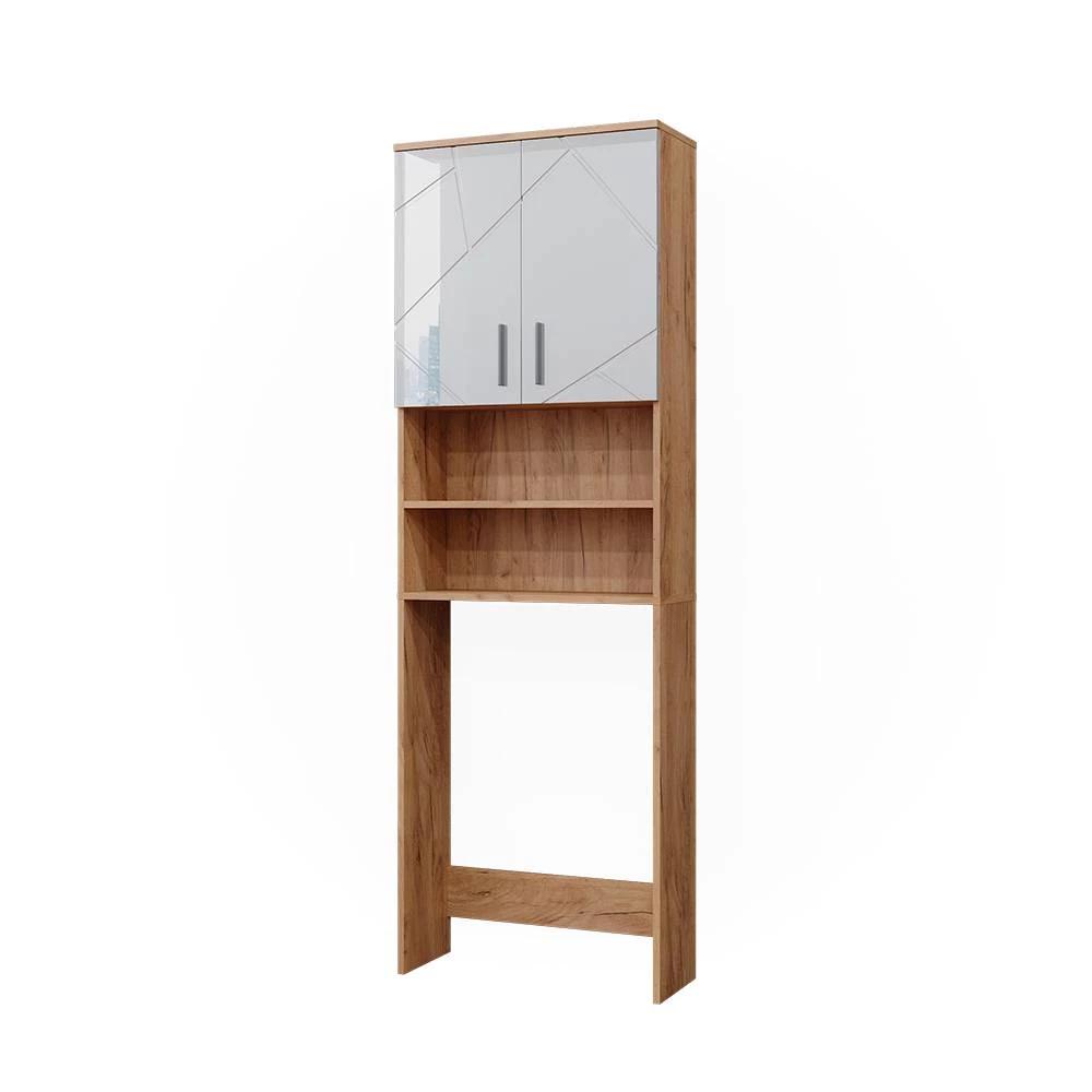 Irma White High-gloss/gold Oak 64 X 190.5 Cm Bathroom Cabinet For Washing Machine Bathroom Furniture Bathroom Cabinet The Bathroom Shelf Particleboard, 16 Mm Bathroom