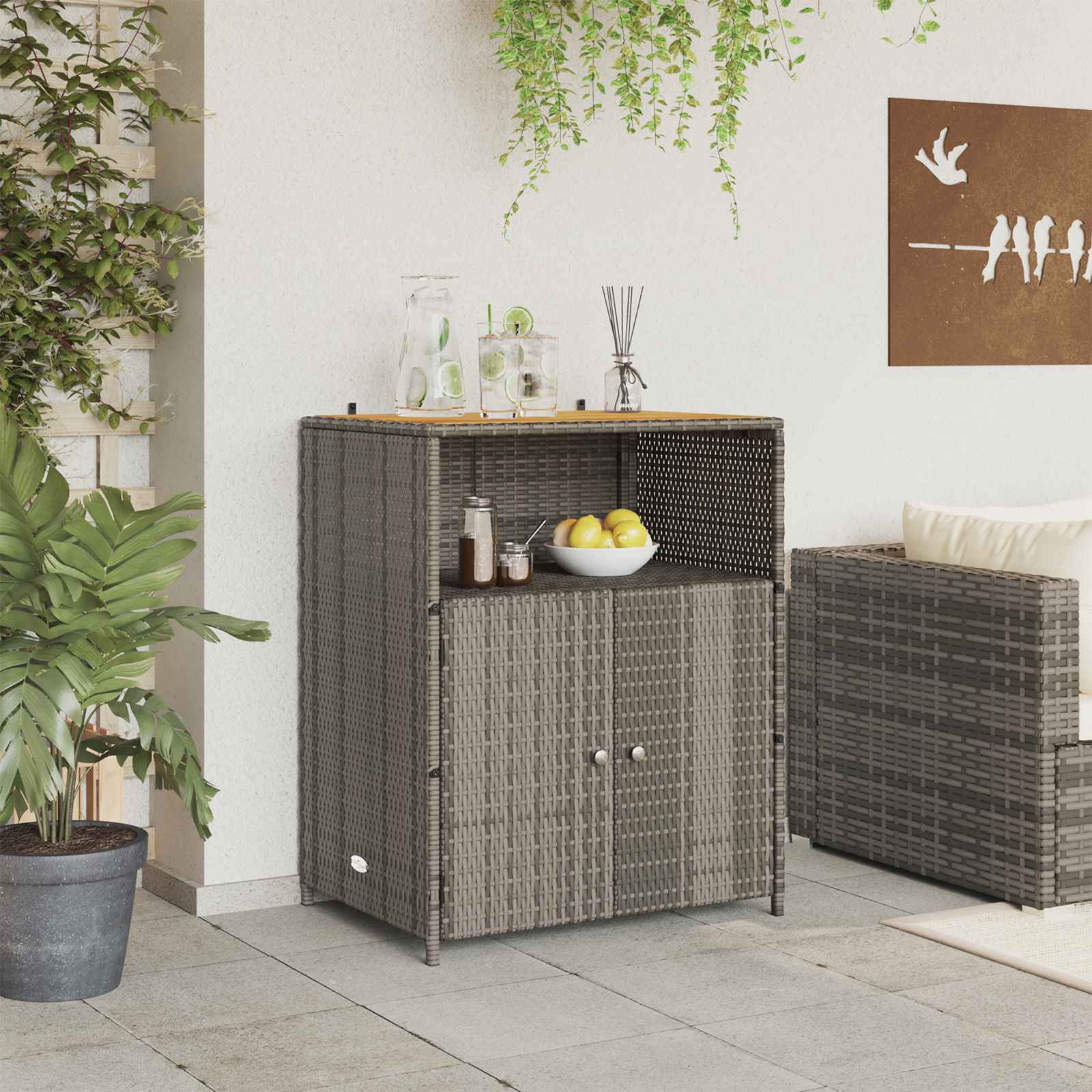 Image of Vidaxl Cabinet Storage Cabinet Patio Furniture Garden Cabinet Outdoor Cabinets Rattan Cabinet Indoor Storage Wood Cabinet Living Room Furniture