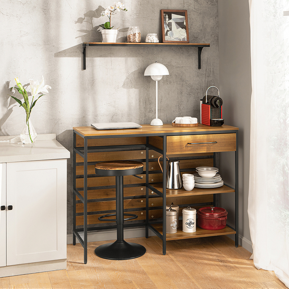 Image of Freestanding Kitchen Island Cart With Worktop, Serving Trolley With Wheels And Drawer, Open Shelf Kitchen Cabinet, Vintage Style, Dimensions . 120x90x45cm, Fsb71-pf