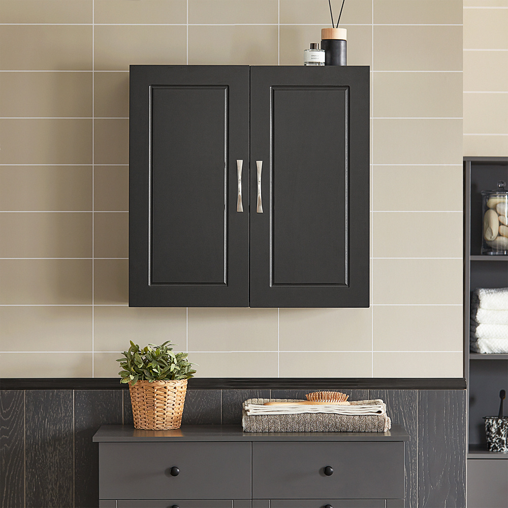 Image of Hanging Cabinet Bathroom Cabinet Wall Cabinet With Adjustable Shelf For Bathroom, Kitchen, Living Room, Black, Hxwxd : 60x60x30cm, Frg231-sch