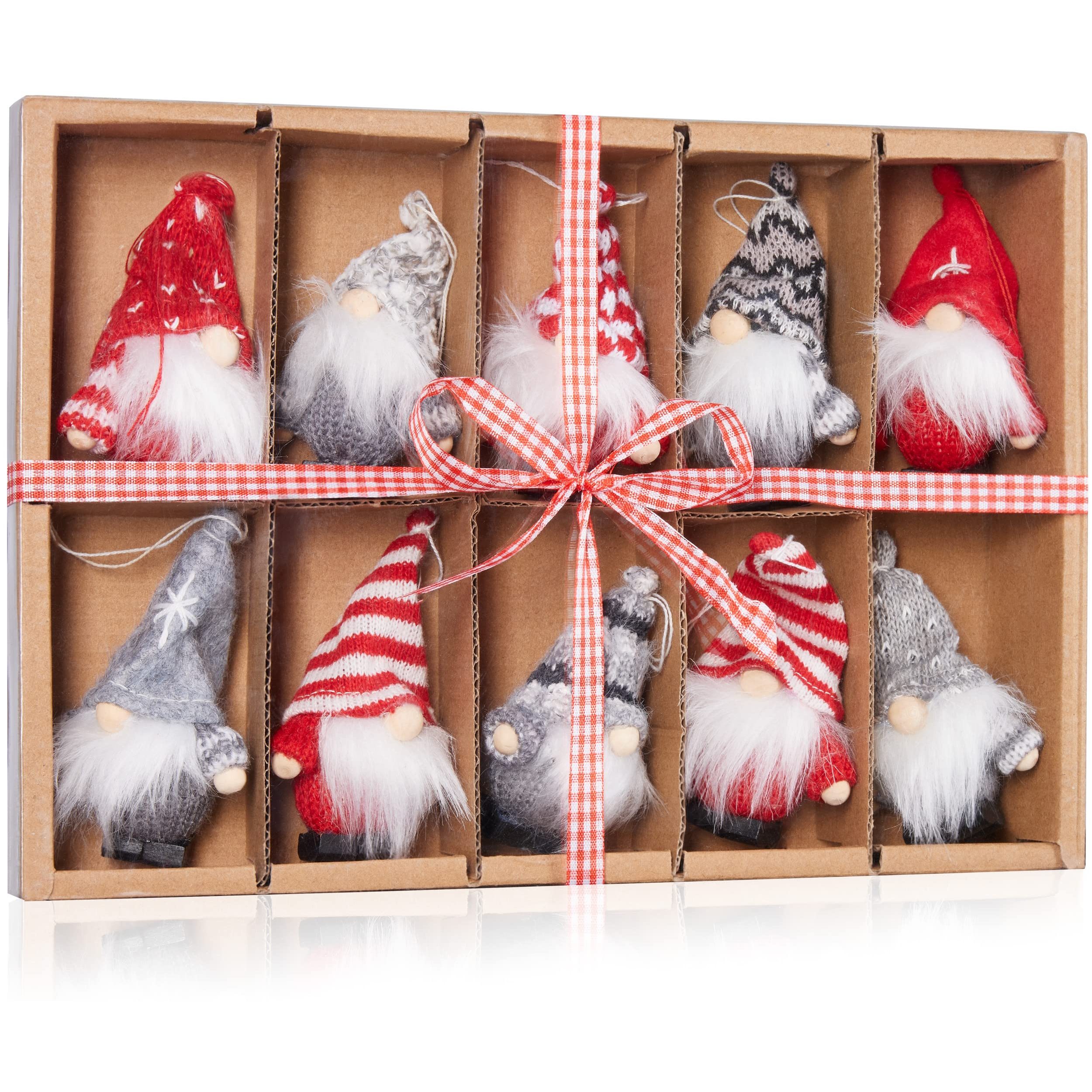 Image of Brubaker 10-piece Set Wooden And Knitted Christmas Gnomes - Tree Ornaments Christmas Gnomes - Christmas Ornaments . 9 Cm - Christmas In Gift Box