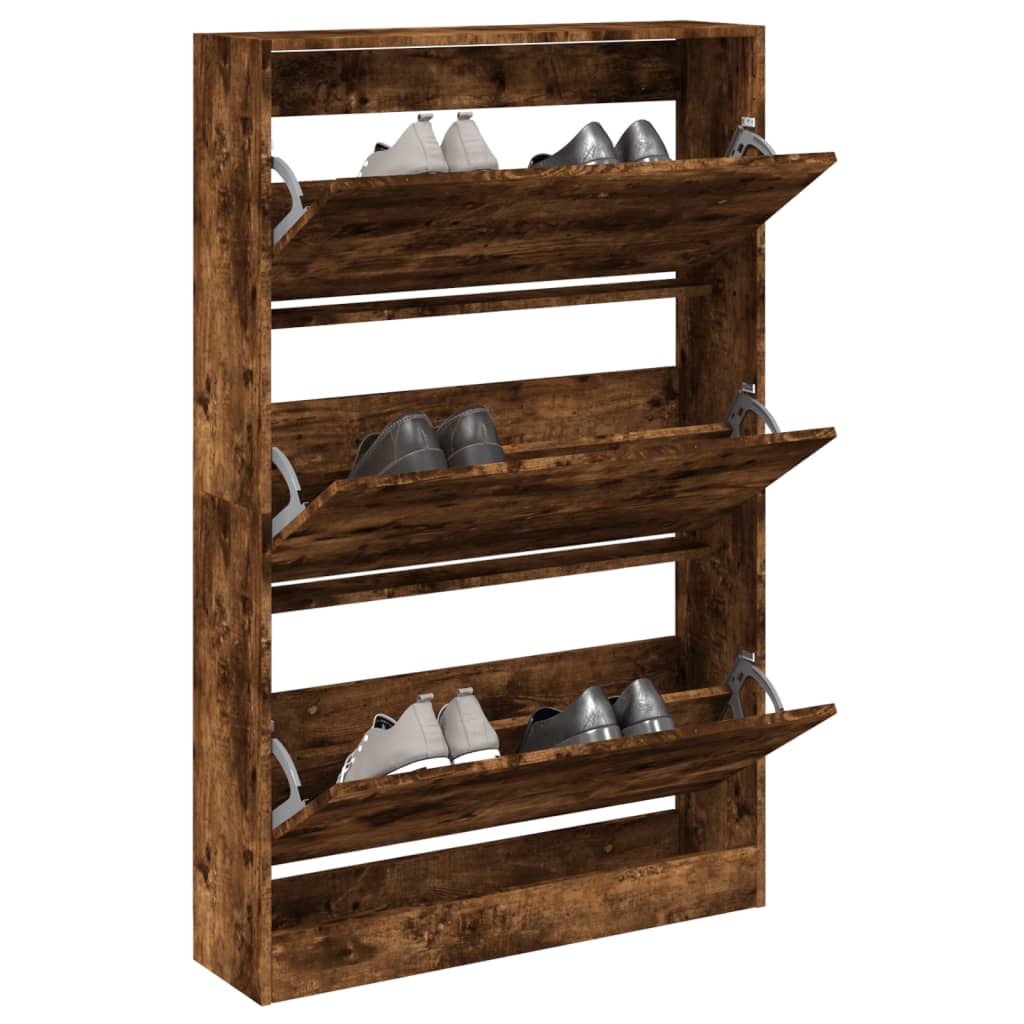 Image of Vidaxl Shoe Cabinet Smoked Oak 80x21x125.5 Cm Wood Material