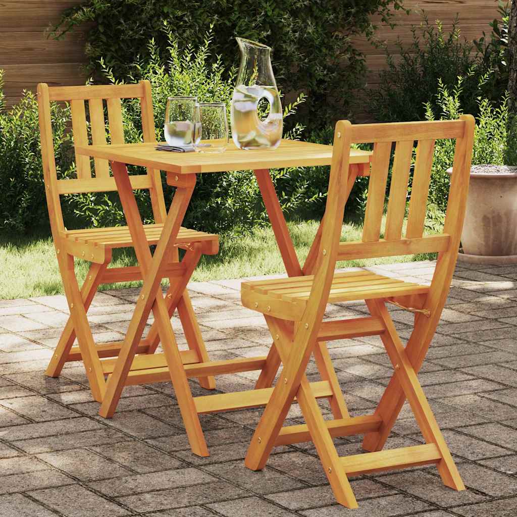Vidaxl 3-piece Bistro Set, Oil-natural Solid Acacia Wood, Garden And Patio Furniture, Modern Set For Dining, Folding Table And Chairs For Relaxation