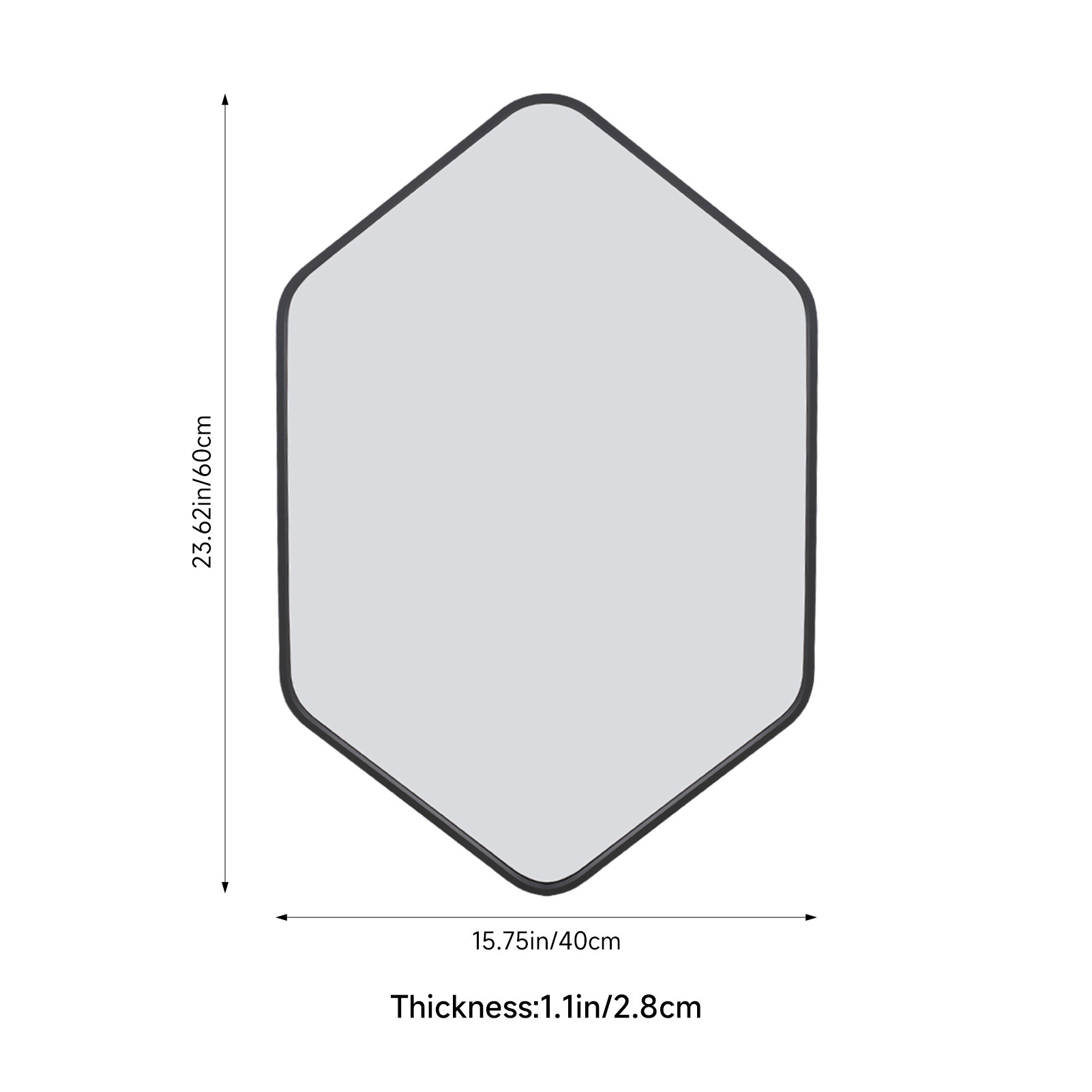Hexagon Wall Mirror with Black Metal Frame, 40x60cm