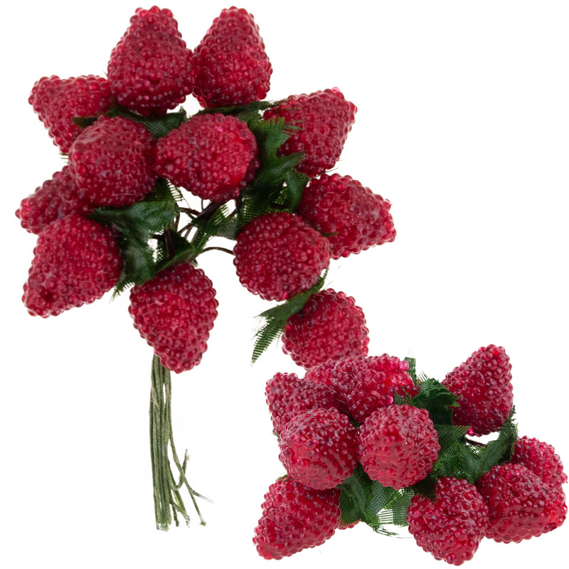 TEMU Raspberries Raspberry Bilberries Bundle Artificial Fruit Pine Bundle Decoration Wreath X12