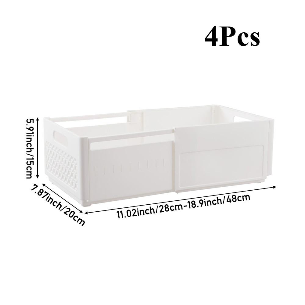 4pcs Stackable Expandable Storage Bins, Multipurpose Plastic Baskets