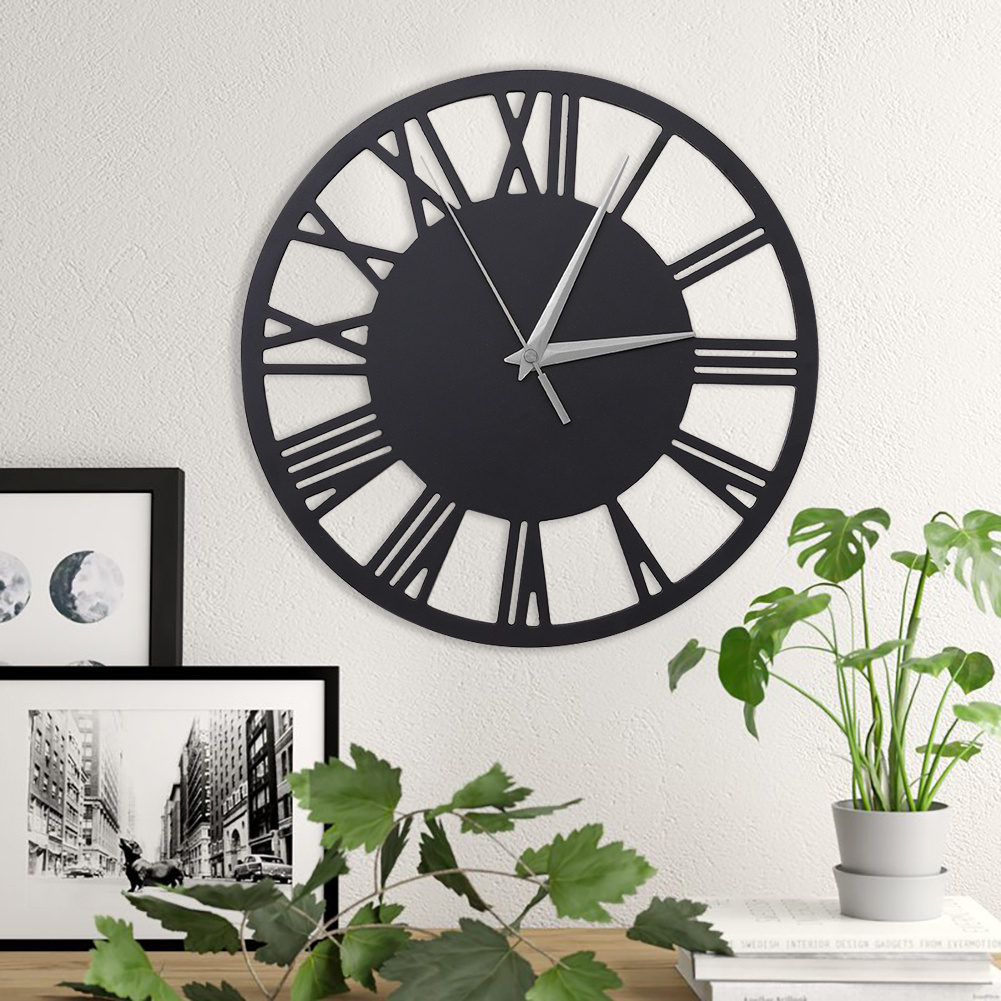 TEMU 12inch European Vintage Skeleton Wall Clock, Wooden Wall Clock Big Roman , Outdoor Garden Wall Clock Silent Non-ticking, Retro Farmhouse Clock,