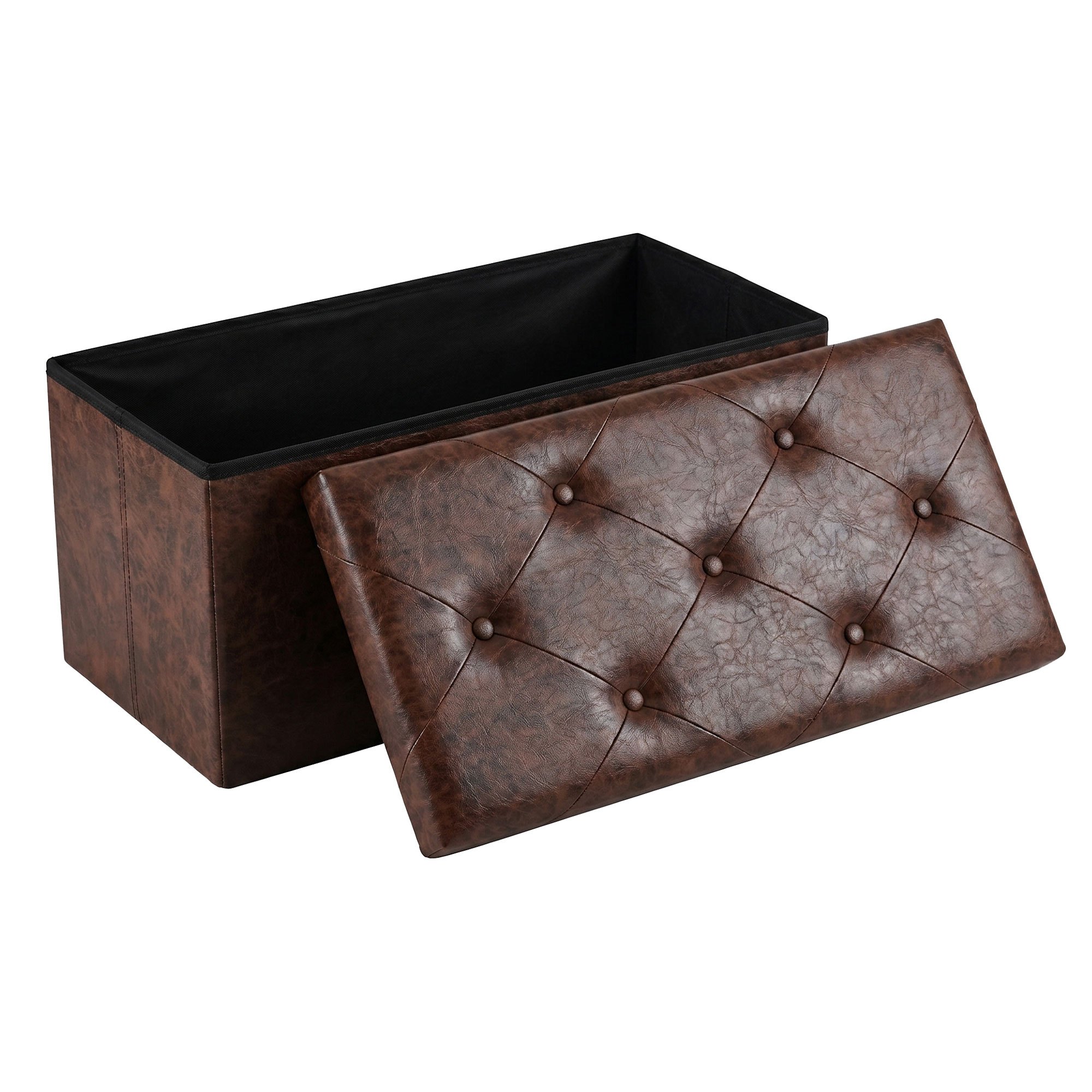 Image of 75 - Ottoman Bench 76.2x38.1x38.1 Footstool In Brown Faux Leather