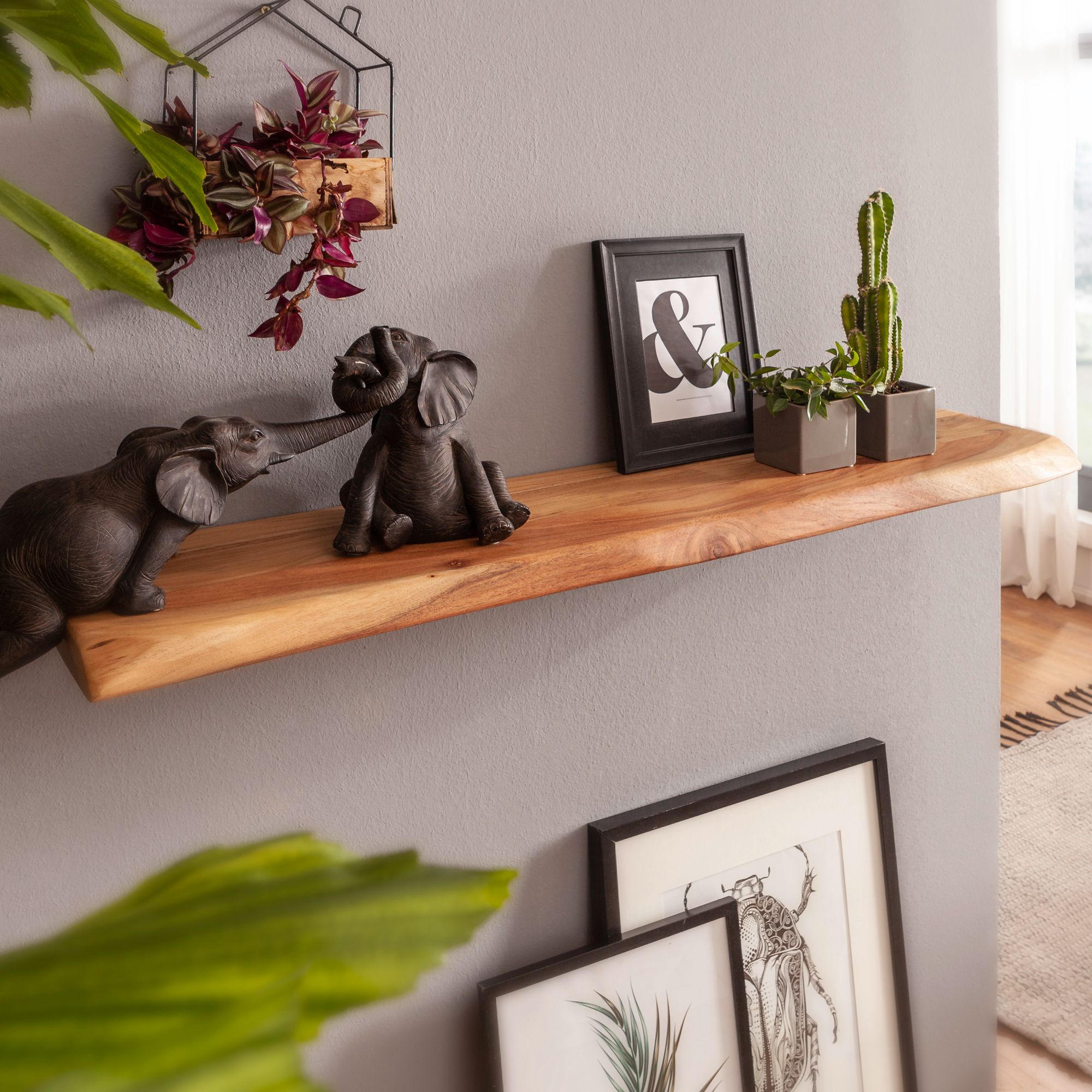 Wall Shelf With Acacia Tree Edge Solid Wood, Floating Shelf Design Solid Wall Board, Natural Wood Shelf, Rustic Style Hanging Shelf