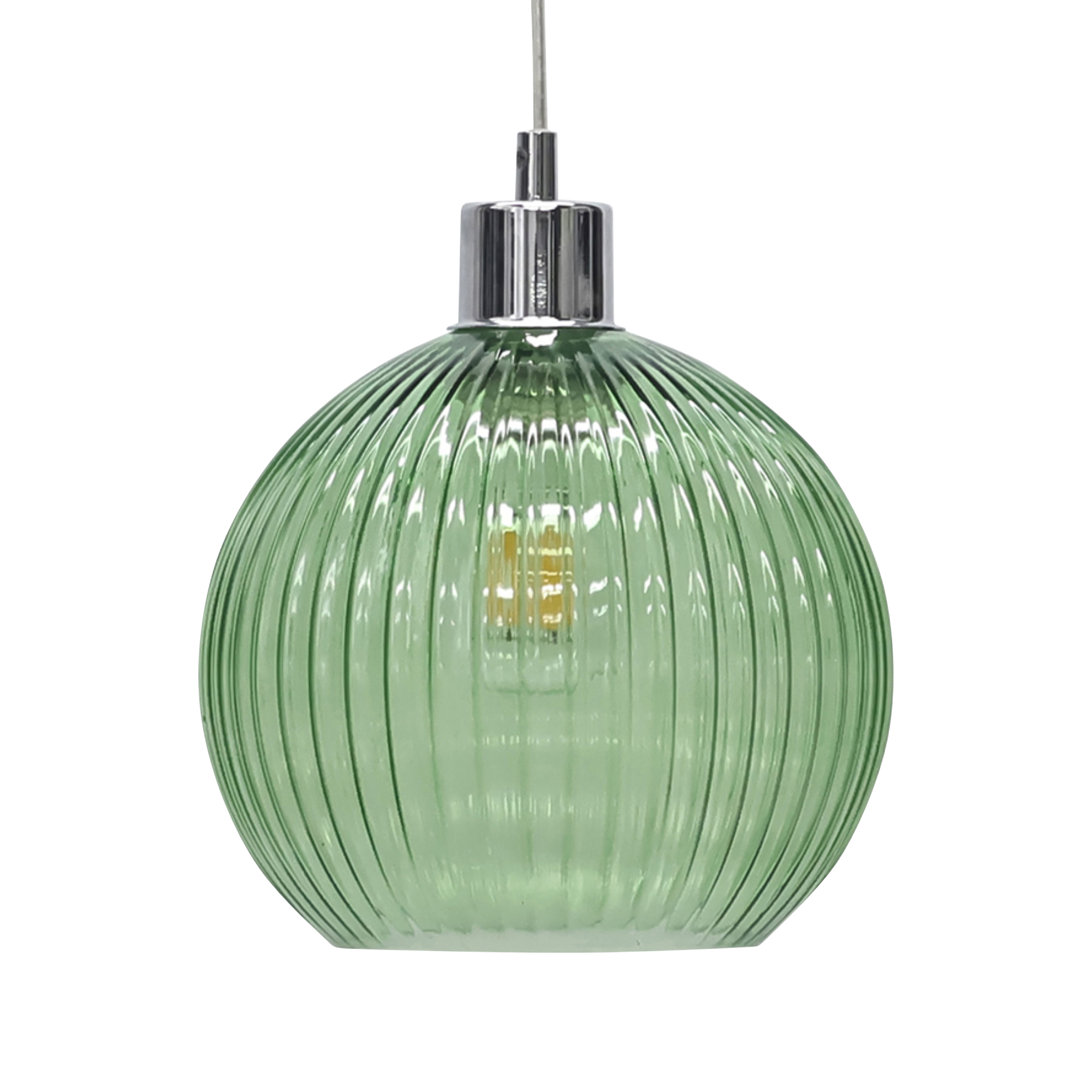 First Choice Lighting Betchley - Green Ribbed Glass Globe Easy Fit Pendant Shade