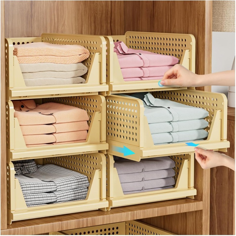 TEMU 4 boîtes de rangement pliables et empilables pour armoire, tiroirs de stockage avec séparateurs amovibles, rangement et organisation pour