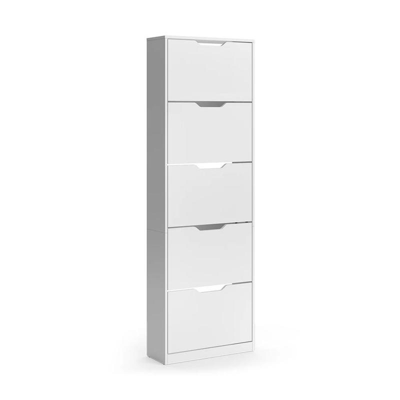 Image of Luca White Shoe Rack With 5 Compartments, 59 X 180.5 Cm, Shoe Cabinet, Shoe Shelf, Shoe Dresser, Hallway Cabinet, Particle Board, 15 Mm Interior