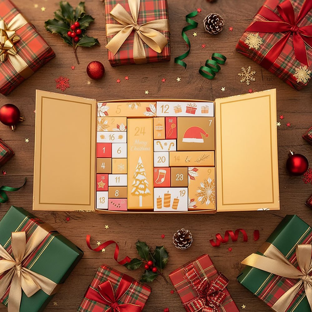TEMU Christmas Countdown Calendar, Numbered Gift Box Grids Christmas Calendar, Self-fill Surprise Advent Empty Boxes, Cardboard Suitable For Family