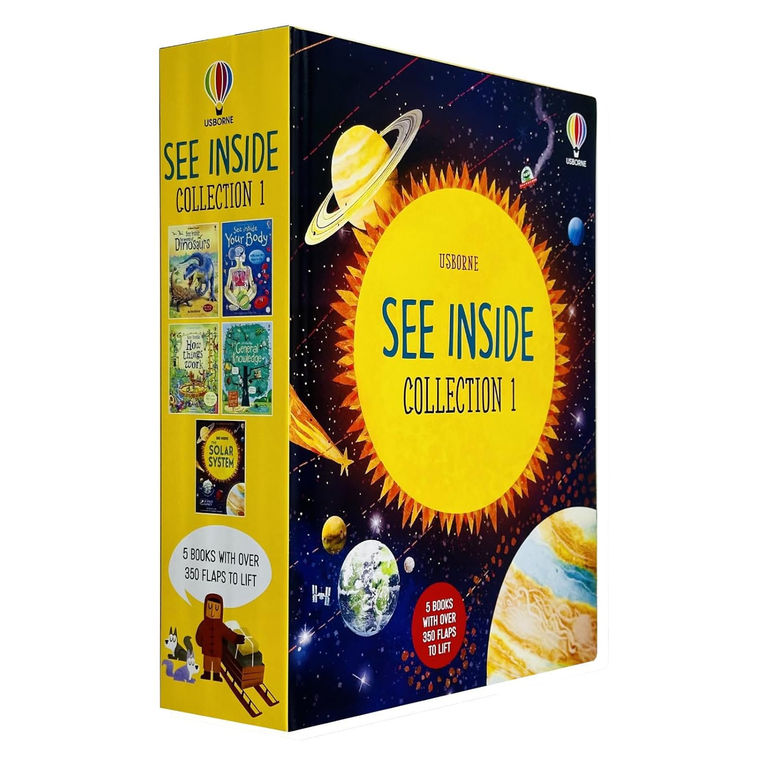 TEMU Usborne Lift-the-flap See Inside 5 Books Collection Set | Dinosaurs, Human Body, How Things Work, General Knowledge & Solar System | 350+ Flaps