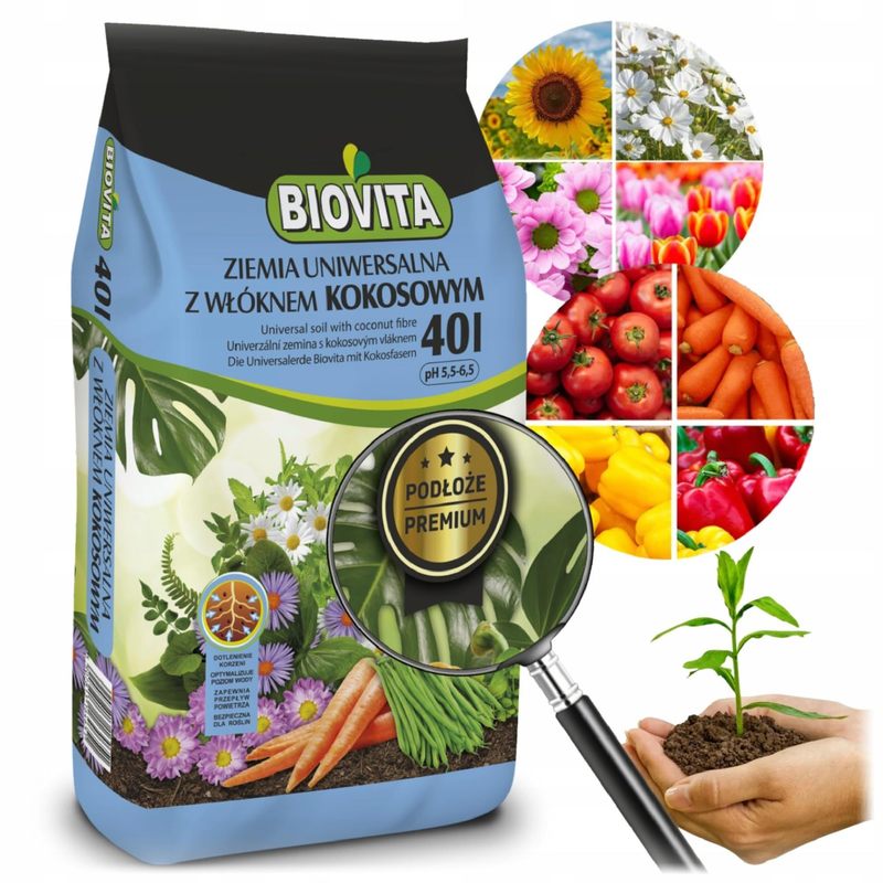 Biovita Premium Universal Earth With Coconut Fiber, 40l Flower Soil Perfect For Vegetables & Flowers