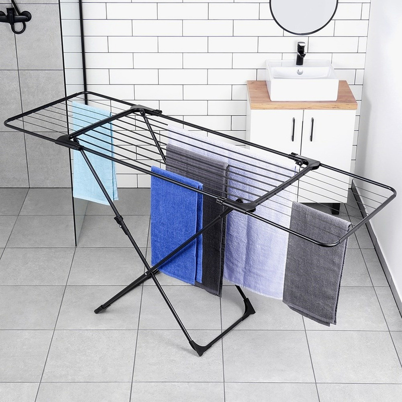 Black Metal Extendable Xxl Clothes Drying Rack, 108-182 Cm
