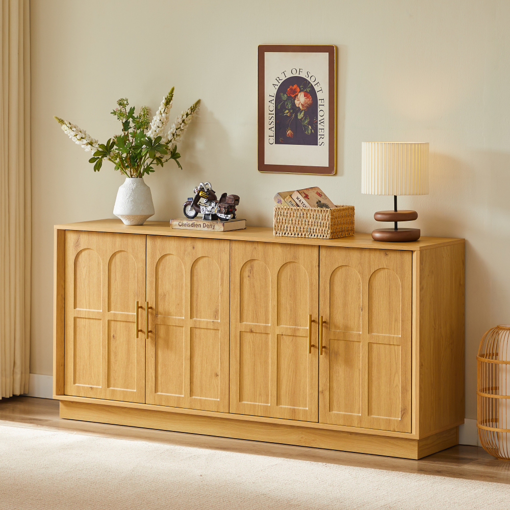 Modern Sideboard 169 Cm With Curved Doors, Metal Handles, Adjustable Shelves, Storage Space & Contemporary Design