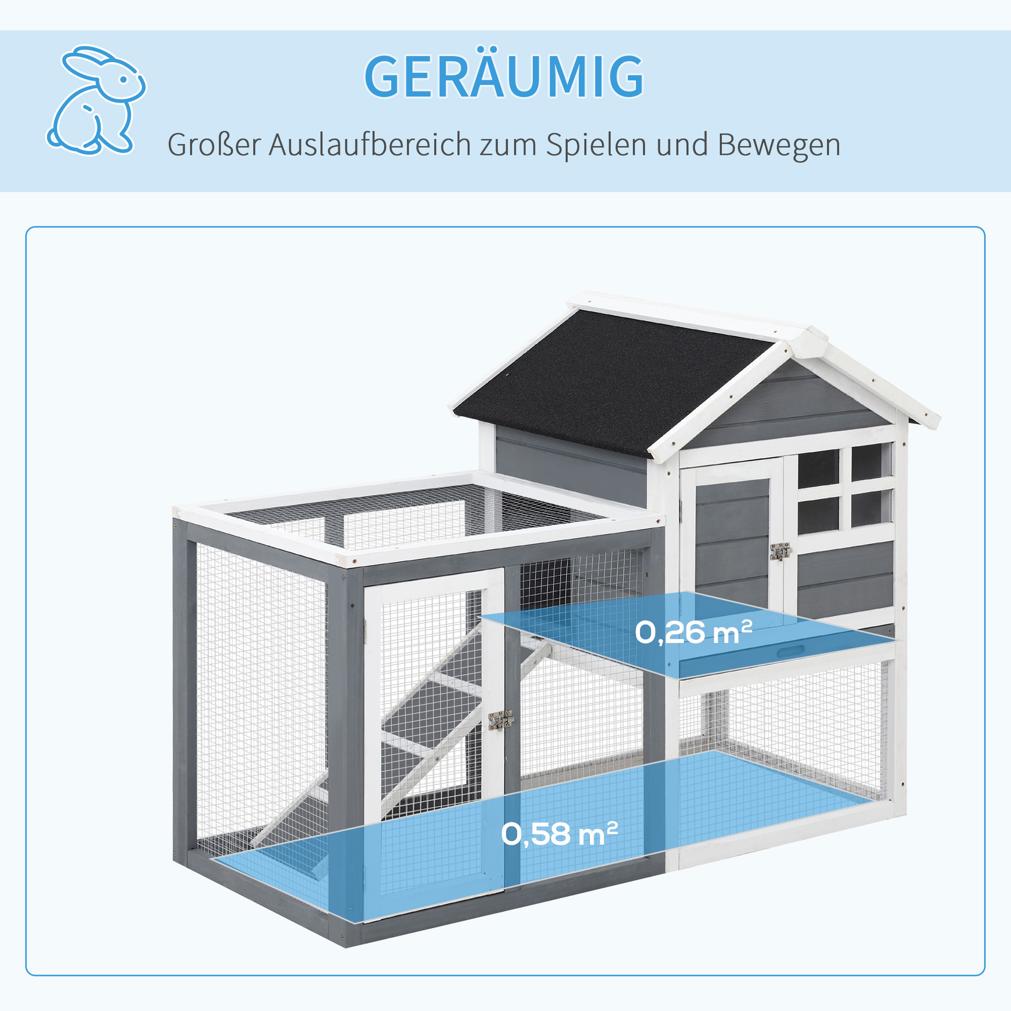 Rabbit Hutch Tannenholz Indoor Outdoor Small Animal Enclosure Small Animal Cage Small Animal House Removable Ramp And Floor Tray Grey+White+Black 122 X 62, 6 X 92 Cm
