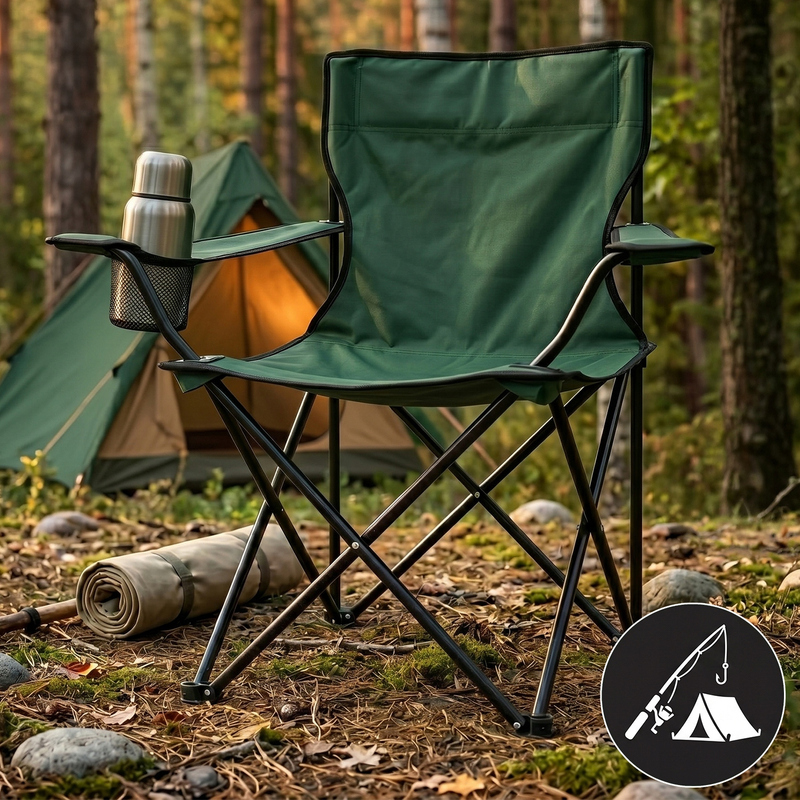 folding camping chair with handles and cup holder camping stool with carrying case fishing chair with comfortable seat and backrest for outdoor relaxation stable construction with metal frame and durable material foldable   chair for camping beach garden and outdoor trips folding chair 80 82 cm with armrests lightweight and easy to transport stool with storage bag   camping picnics and travel