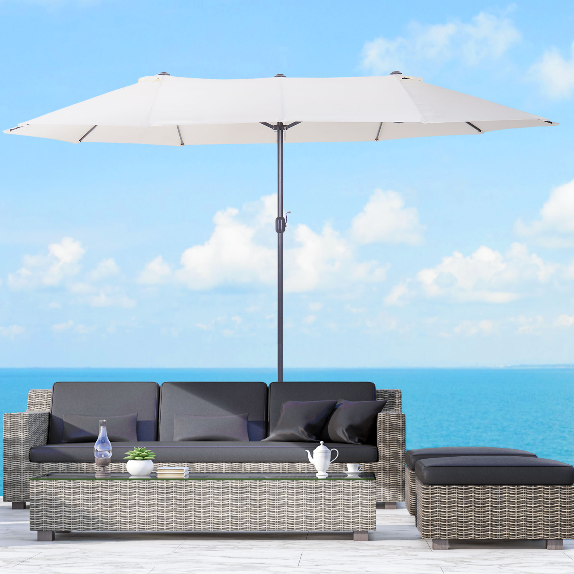 Image of Umbrella 455 X 265 Cm, Uv Protection Sun Umbrella With Hand Crank, Windproof Balcony Umbrella Crank Sunshade For Balcony Garden, Grey
