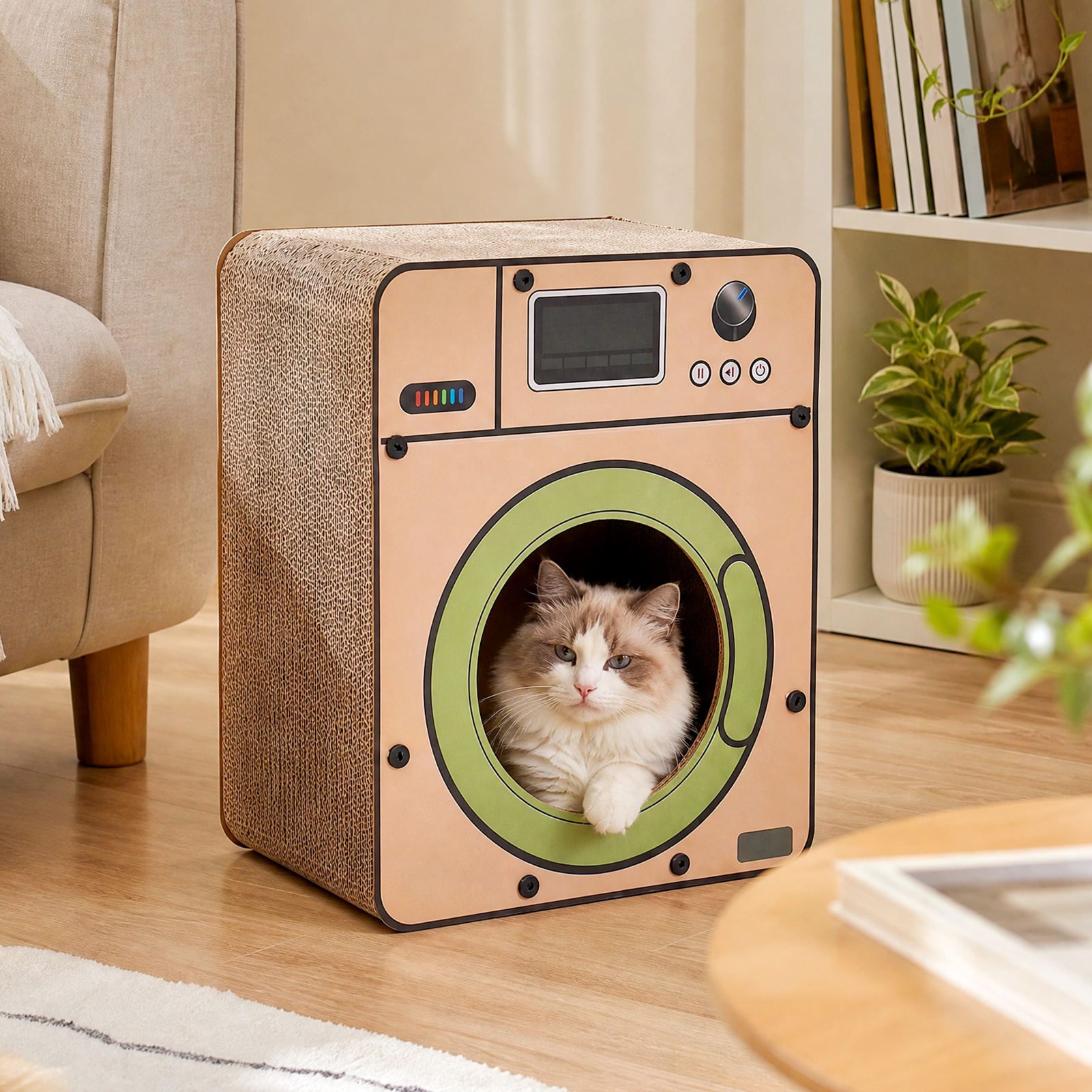 TEMU Cat Scratcher Board Nest Rectangle Cat Scratching House Washing-machine-shaped Multifunctional Cat House For Indroor Cat Kitten 39.4x31.5x22.5cm